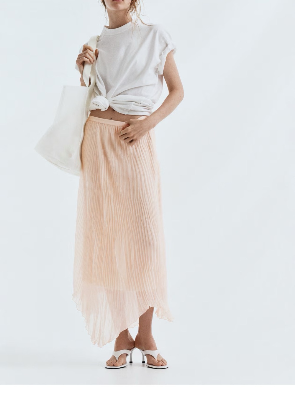 Pleated Handkerchief Hem Maxi Skirt - Cream Blush - Picture 2 of 4